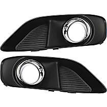 Front, Driver and Passenger Side Fog Light Trims, Black and Chrome, For Models Without Parking Aid Sensor