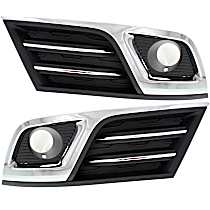Front, Driver and Passenger Side Fog Light Trim, Black and Chrome