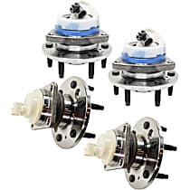Front and Rear, Driver and Passenger Side Wheel Hub, FWD, 6 Lugs, With Bearing, With Sensor