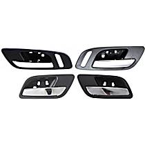 Front and Rear, Driver and Passenger Side Chrome Lever with Black Bezel Interior Door Handle, Without Door Lock Hole