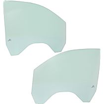 Front, Driver and Passenger Side Door Glasses, Green Tint, Non-Laminated, Replaces NAGS No. DD12373 GTNN, DD12374 GTNN