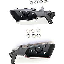 Front and Rear, Driver and Passenger Side Chrome Lever with Textured Black Bezel Interior Door Handle, Without Door Lock Hole
