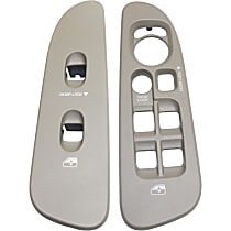 Front, Driver and Passenger Side Window Switch Bezels, Gray, Plastic