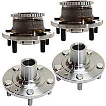 Front and Rear, Driver and Passenger Side Wheel Hubs, 5 Lugs, With Bearings, Front Wheel Drive, Set of 4
