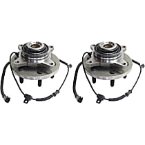 Front, Driver and Passenger Side Wheel Hubs, 6 Lugs, with Bearing, with Sensor, Four Wheel Drive