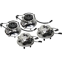 Front and Rear, Driver and Passenger Side Wheel Hub, 6 Lugs, With Bearing, With Sensor, RWD