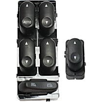 Front, Driver and Passenger Side Window Switches, Black, 1-Button and 5-Button