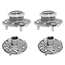 Front and Rear, Driver and Passenger Side Wheel Hub, 4 Lugs, Front - Without Bearing; Rear - With Bearing, With Sensor