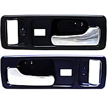 Front, Driver and Passenger Side Dark blue bezel with chrome lever Interior Door Handle, With Door Lock Hole, Coupe, USA Built Vehicle, With Power Door Locks