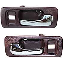 Front, Driver and Passenger Side Red bezel with chrome lever Interior Door Handle, With Door Lock Hole, Sedan