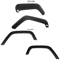 Front and Rear, Driver and Passenger Side Fender Flares, Front - Textured Black; Rear - Primed, Front - Plastic; Rear - Thermoplastic, Bolt-On