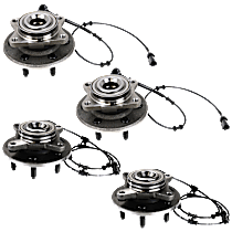 Front and Rear, Driver or Passenger Side Wheel Hub, 6 Lugs, With Bearing, With Sensor, RWD