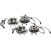 Front and Rear, Driver and Passenger Side Wheel Hub, 6 Lugs, With Bearing, With Sensor, 4WD