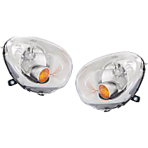 Driver and Passenger Side Headlights, With bulb(s), Halogen, With yellow turn signal light, CAPA Certified