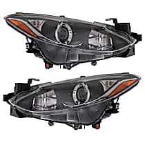 Driver and Passenger Side Headlights, with Bulbs, Halogen, without wiring harness