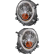 Driver and Passenger Side Headlights, With bulb(s), Halogen, Convertible/Hatchback, With yellow turn signal light