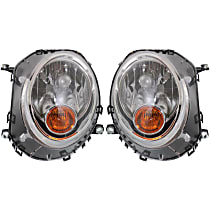 Driver and Passenger Side Headlights, With bulb(s), Halogen, Convertible/Hatchback, With yellow turn signal light, CAPA Certified
