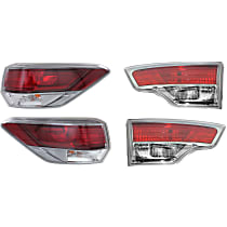 Driver and Passenger Side, Inner and Outer Tail Lights, with Bulbs, Halogen, Mounts on Body
