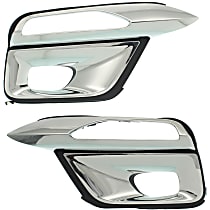 Front, Driver and Passenger Side Fog Light Trims, Black and Chrome, For Models Without Collision Warning