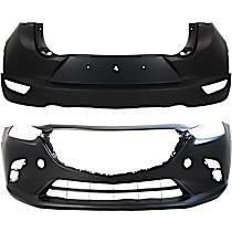 Front and Rear Primed Bumper Cover, For Models Without Holes for Chrome Molding