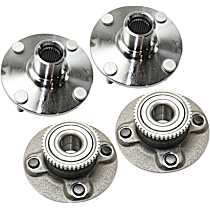 Front and Rear, Driver and Passenger Side Wheel Hub, 4-Wheel ABS, For Models With Rear Drum Brake, 4 Lugs, Front - Without Bearing; Rear - With Bearing