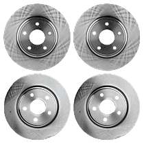 Front and Rear Brake Disc, Plain Surface, Vented - Front; Solid - Rear, 5 Lugs, Dual Piston Front Cal., Tradesman, 3.6L 6Cyl, Pro-Line Series