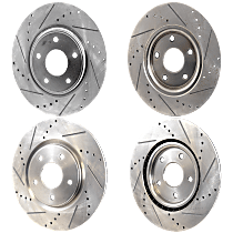 Front and Rear Brake Disc, Cross-drilled and Slotted, Vented - Front; Solid - Rear, 5 Lugs, 330mm Front & 328mm Rear Disc, Dual Piston Front Cal., Tradesman, 3.6L 6Cyl, Pro-Line Series