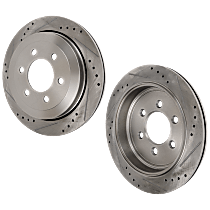 Front, Driver and Passenger Side Brake Disc, Cross-drilled and Slotted, Vented, 6 Lugs, Pro-Line Series