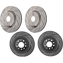 Front and Rear Brake Disc, Cross-drilled and Slotted, 5 Lugs, Standard Duty Brakes, Base, 2.3L 4Cyl, Pro-Line Series
