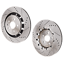 Front, Driver and Passenger Side Brake Disc, Cross-drilled and Slotted, Vented, 5 Lugs, Pro-Line Series