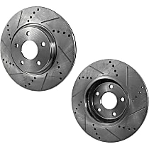 Rear, Driver and Passenger Side Brake Disc, Cross-drilled and Slotted, Vented, 5 Lugs, Pro-Line Series