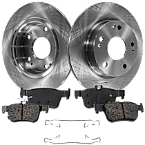 2-Wheel Set Rear Brake Disc and Pad Kit, Plain Surface, 5 Lugs, Sedan, 1.5L 4Cyl,  Includes (2) Brake Disc and (1) Brake Pad Set