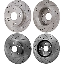 Front and Rear Brake Discs, Cross-drilled and Slotted, Vented - Front; Solid - Rear, 5 Lugs, Pro-Line Series