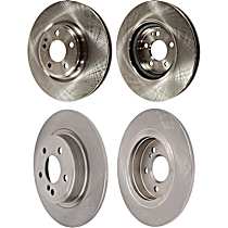 Front and Rear Brake Disc, 4-Wheel Set, Plain Surface, Vented - Front; Solid - Rear, 5 Lugs, Pro-Line Series