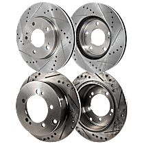 Front and Rear Brake Discs, Cross-Drilled and Slotted, 5 Lugs