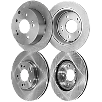 Front and Rear Brake Disc, Plain Surface, Vented - Front; Solid - Rear, 5 Lugs, Pro-Line Series