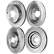 Front and Rear Brake Discs, 4-Wheel Set, Plain Surface, Vented, 5 Lugs, 13.78 in. - Front, 13 in. - Rear Disc Diameter, 1 Piece Full Cast Disc, Pro-Line Series