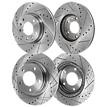 Rear Brake Disc, Cross-drilled and Slotted, Vented - Front; Solid - Rear, 5 Lugs, 3.7L 6Cyl, Pro-Line Series