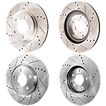 Front and Rear Brake Disc, Cross-drilled and Slotted, Vented - Front; Solid - Rear, 5 Lugs, 2.4L 4Cyl, Pro-Line Series