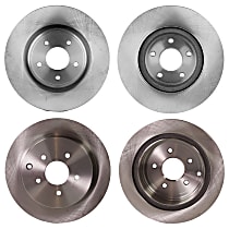 Front, Driver and Passenger Side Brake Disc, Plain Surface, Vented - Front; Solid - Rear, 5 Lugs, Pro-Line Series
