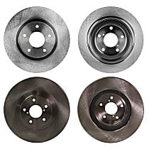 Front and Rear Brake Disc, 4-Wheel Set, Plain Surface, Vented - Front; Solid - Rear, 5 Lugs, Pro-Line Series