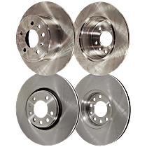 Front and Rear Brake Disc, 4-Wheel Set, Plain Surface, Vented - Front; Solid - Rear, 5 Lugs, Pro-Line Series