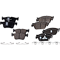 Front and Rear Brake Pad Sets, Organic - Front, Ceramic - Rear, Hardware Includes (2) Pieces Caliper Support Spring, All Wheel Drive, Pro-Line Series