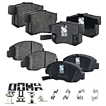 Front and Rear Brake Pad Sets, Ceramic, Hardware Includes (4) Pieces Pad Clip, (8) Pieces Pad Locating Clip, Pro-Line Series
