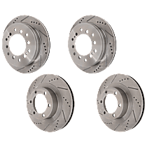 Front and Rear, Driver and Passenger Side Brake Disc, Cross-drilled and Slotted, Vented, 6 Lugs, 4.7L 8Cyl