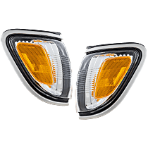 Driver and Passenger Side Corner Lights, With Bulb, With Silver Trim