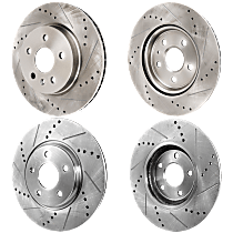 Front and Rear Brake Discs, 4-Wheel Set, Cross-drilled and Slotted, 5 Lugs, For Models With 321mm Front Disc, Single Piston Front Calipers, Pro-Line Series