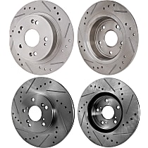 Front and Rear Brake Discs, Cross-drilled and Slotted, Vented - Front; Solid - Rear, 5 Lugs, Pro-Line Series