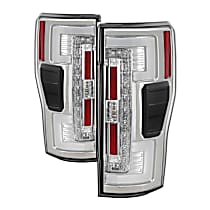 Driver and Passenger Side Halogen Tail Light, With bulb(s), Not Fit LED Model, Clear Lens, Chrome Interior