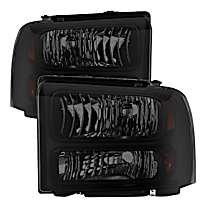 9030444 Driver and Passenger Side Halogen Headlight, Without bulb(s), Smoked Lens, Black Interior, Xtune Series
